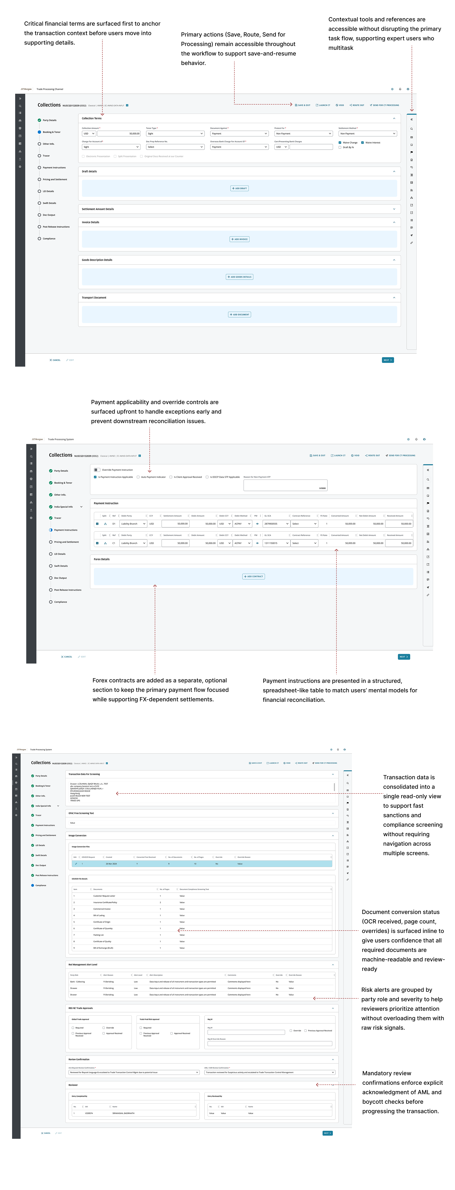 Annotated mockups for Collections workflow