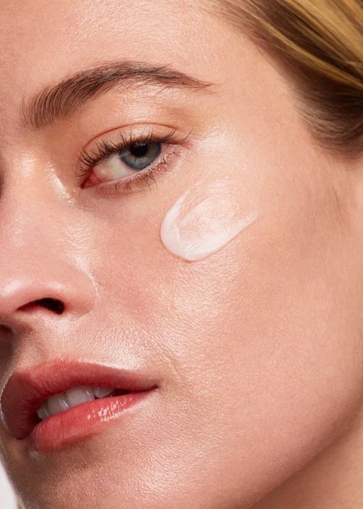 Moisturiser applied to the cheek